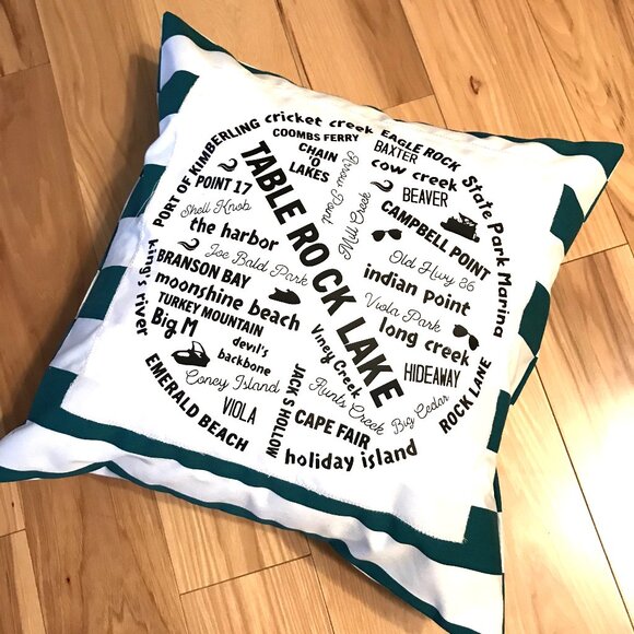 Handmade Table Rock Lake Pillow Cover: Cabin Decor, Marinas & Landmarks, 18x18 - Picture 3 of 10